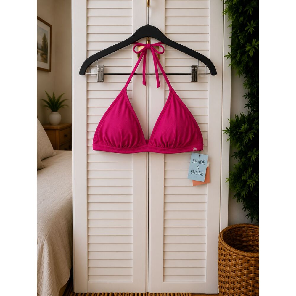 Shade & Shore Fuchsia Triangle Bikini Top Large 12-14 NWT Halter